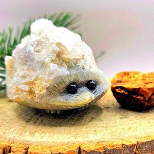 Nature Crystal Cluster Hand Carved Cute Big 3.8" Hedgehog Figure